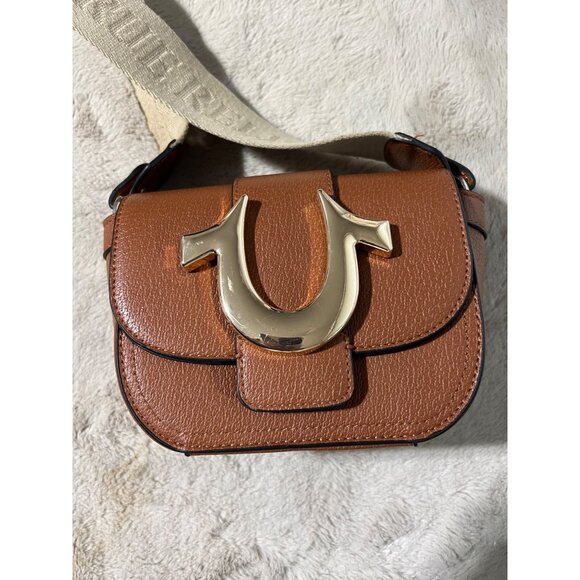 True Religion Tan Crossbody Bag With Gold Logo & Adjustable Canvas Strap - Picture 2 of 9